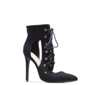 Shoe Dazzle Black Stiletto Heels with Lace-Up Design